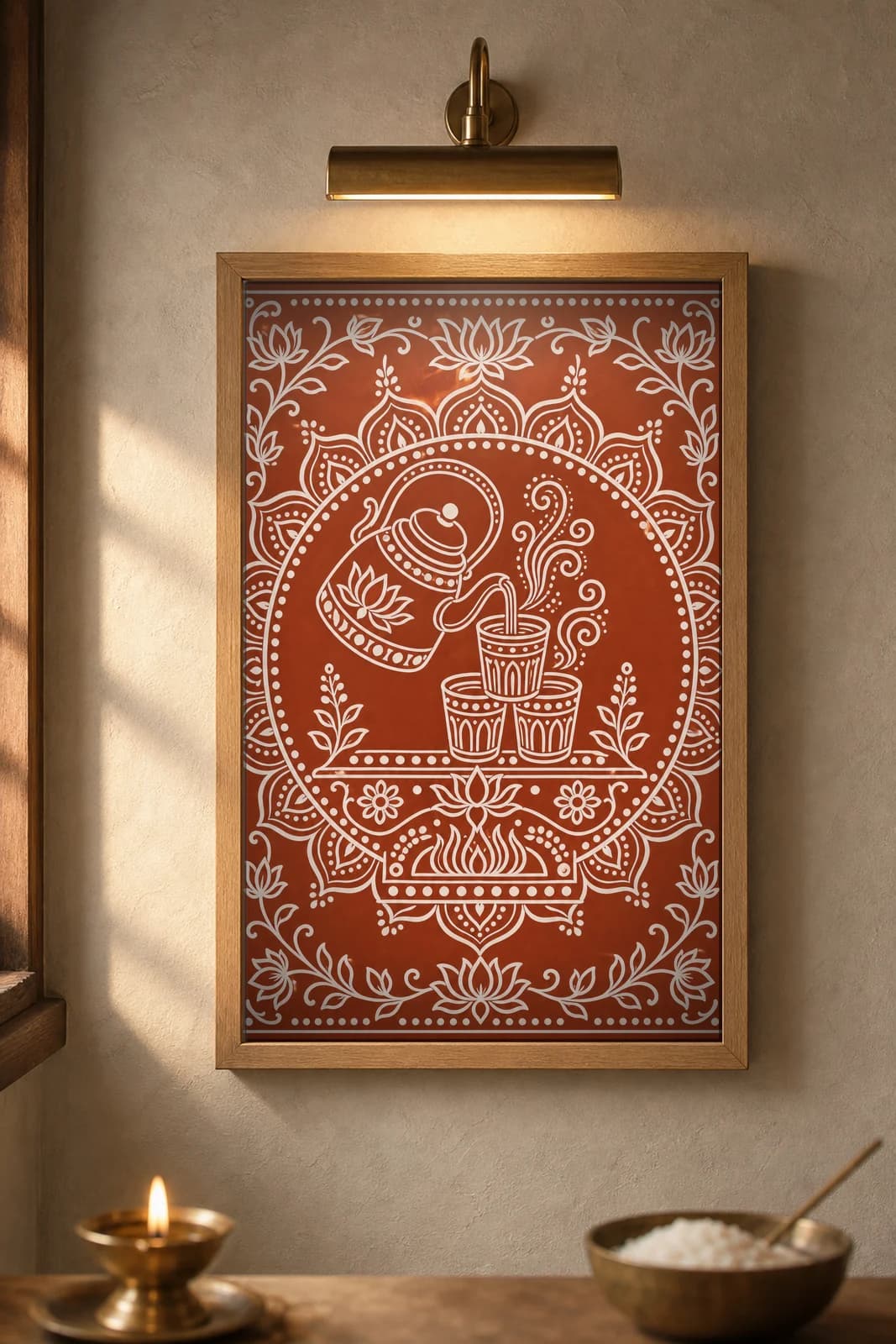 Morning Chai — framed museum print, Aipan