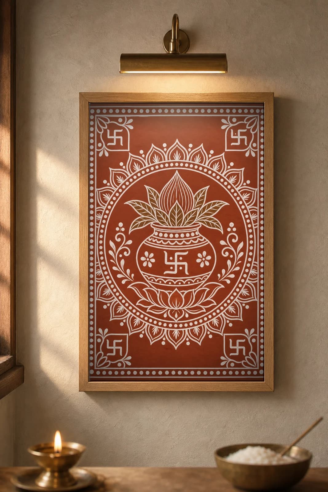 Purna Kalash — framed museum print, Aipan