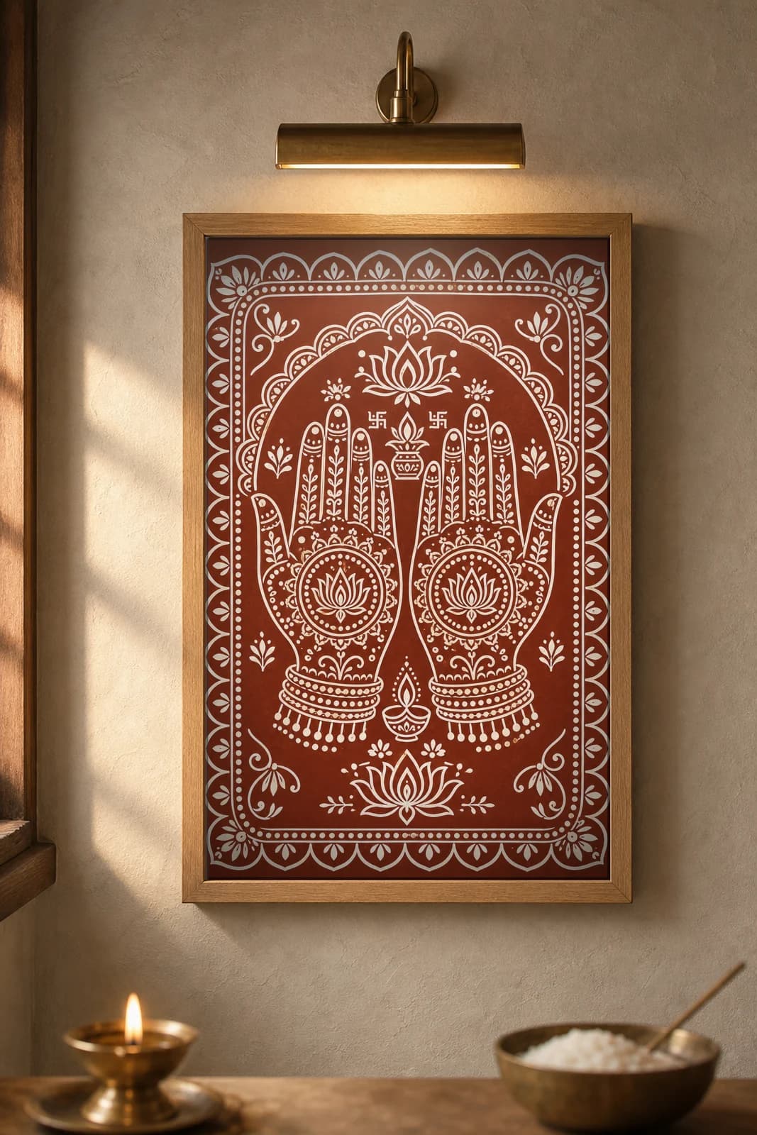 Mehndi Hands — framed museum print, Aipan