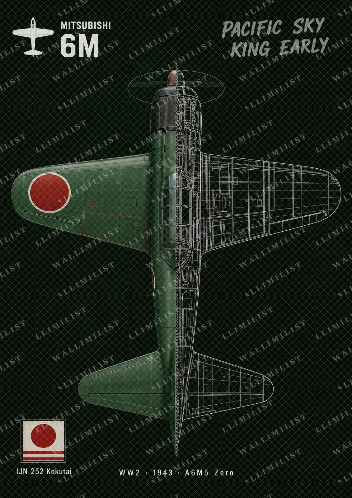 Actual watermarked print of A6M5 Zero — Aircraft Cutaway