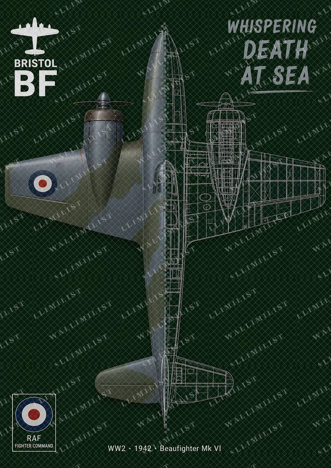 Actual watermarked print of Beaufighter Mk VI — Aircraft Cutaway