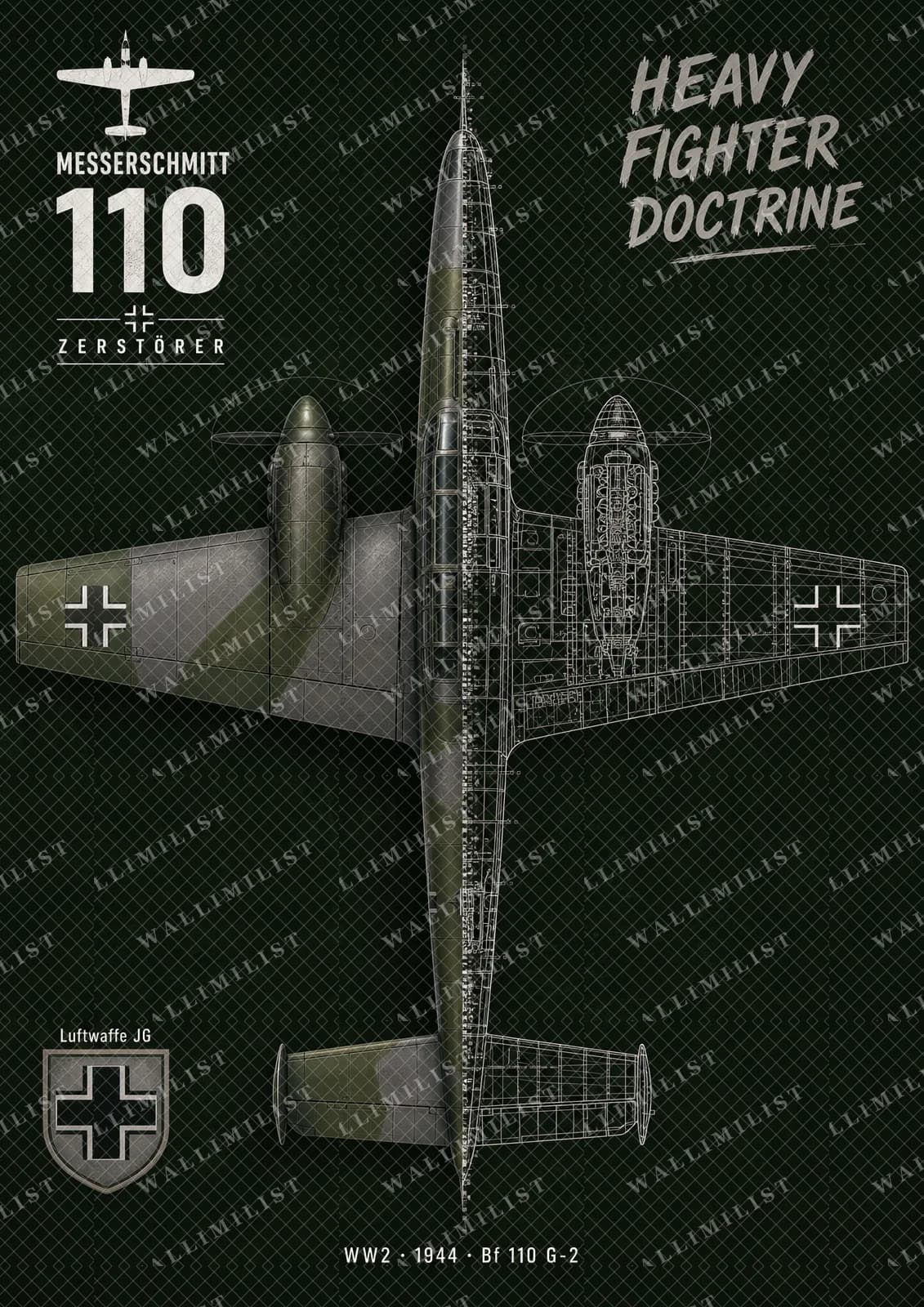 Actual watermarked print of Bf 110 G-2 — Aircraft Cutaway