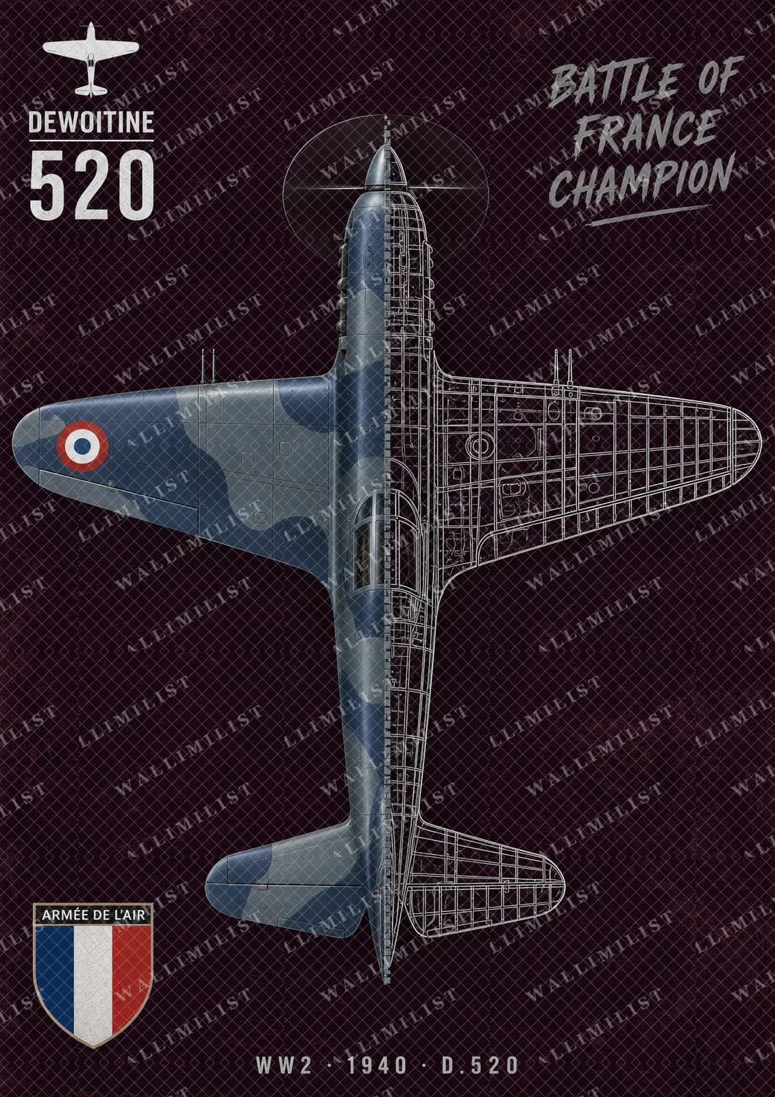 Actual watermarked print of D.520 — Aircraft Cutaway