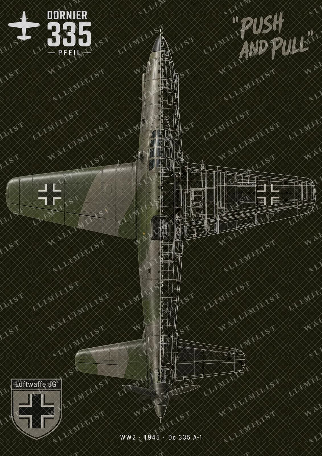 Actual watermarked print of Do 335 A-1 — Aircraft Cutaway