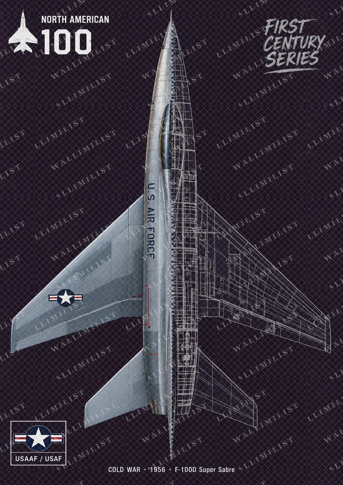 Actual watermarked print of F-100D Super Sabre — Aircraft Cutaway