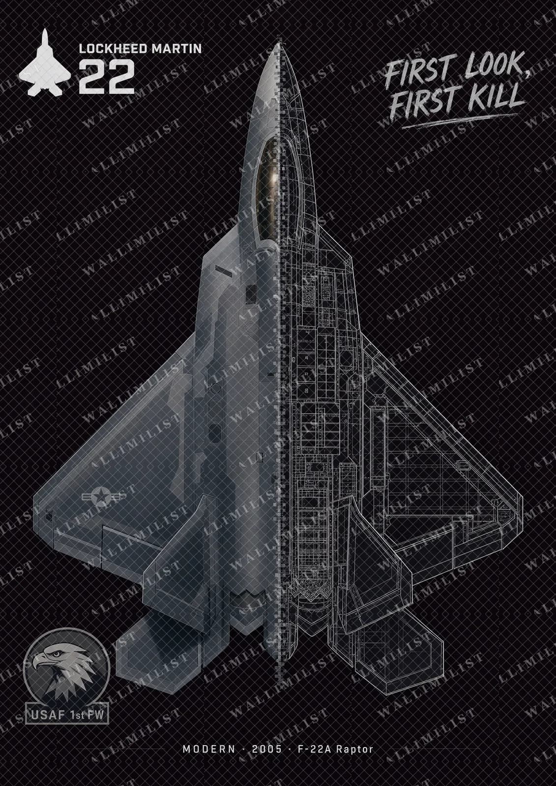 Actual watermarked print of F-22A Raptor — Aircraft Cutaway
