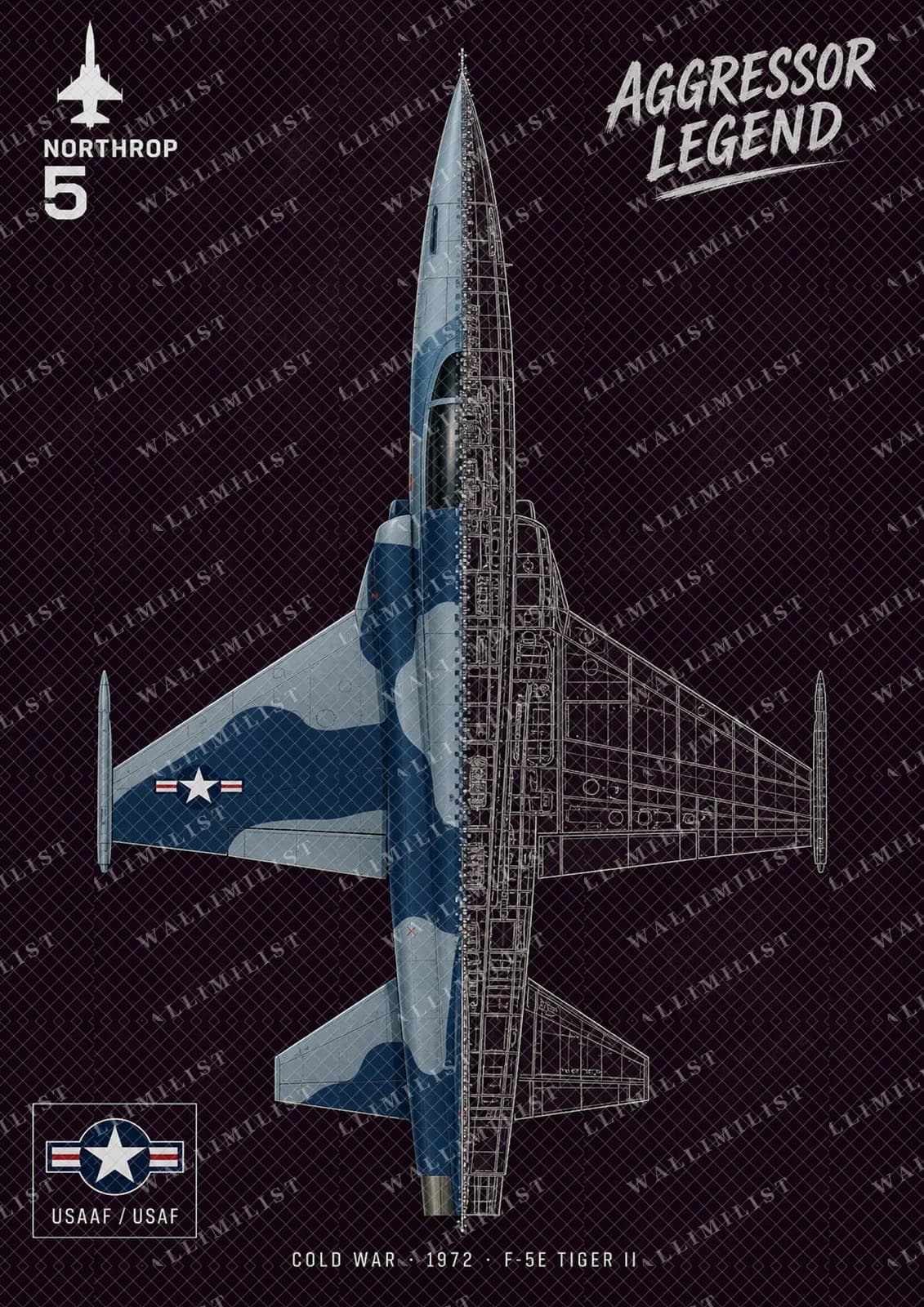 Actual watermarked print of F-5E Tiger II — Aircraft Cutaway