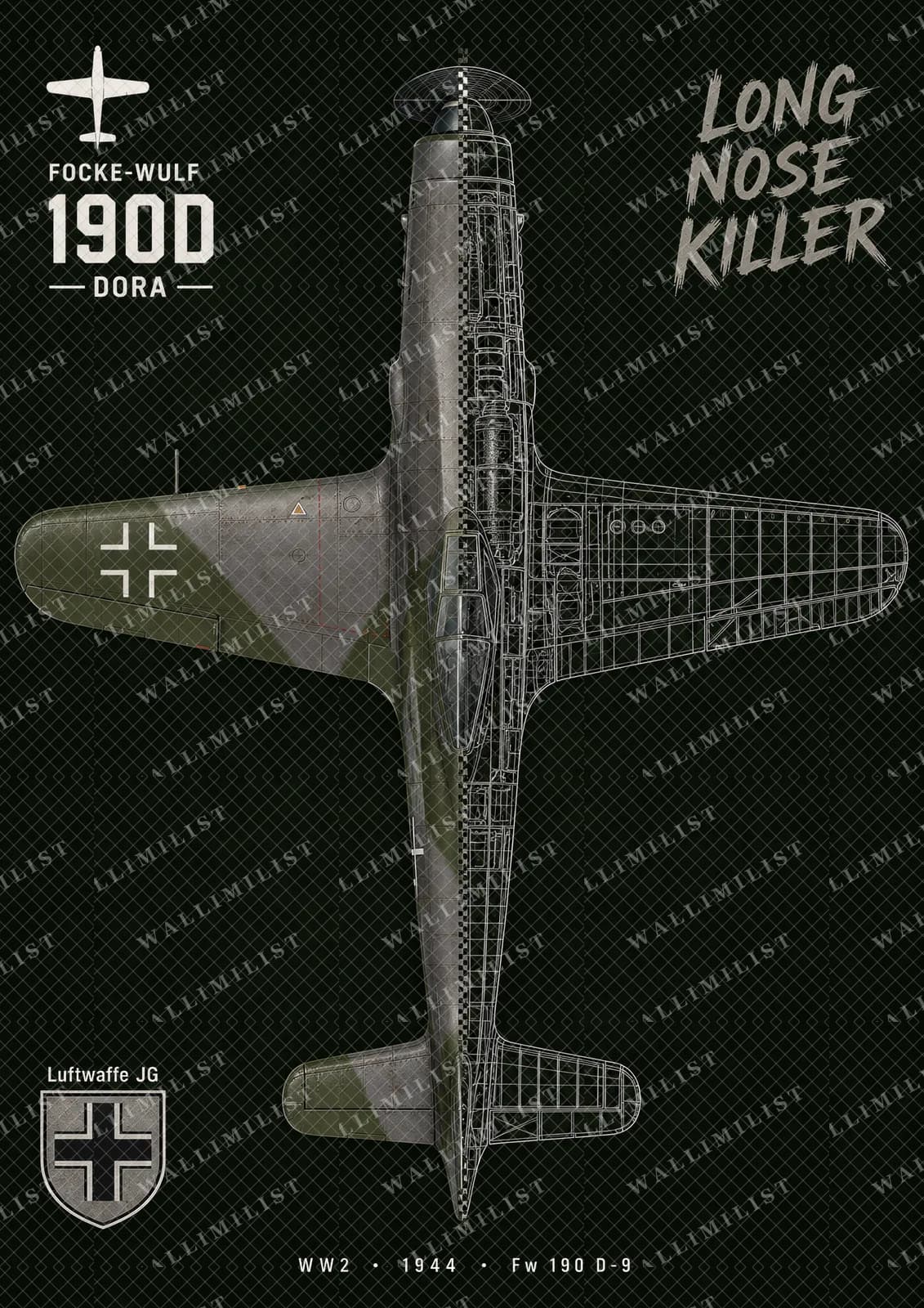 Actual watermarked print of Fw 190 D-9 — Aircraft Cutaway