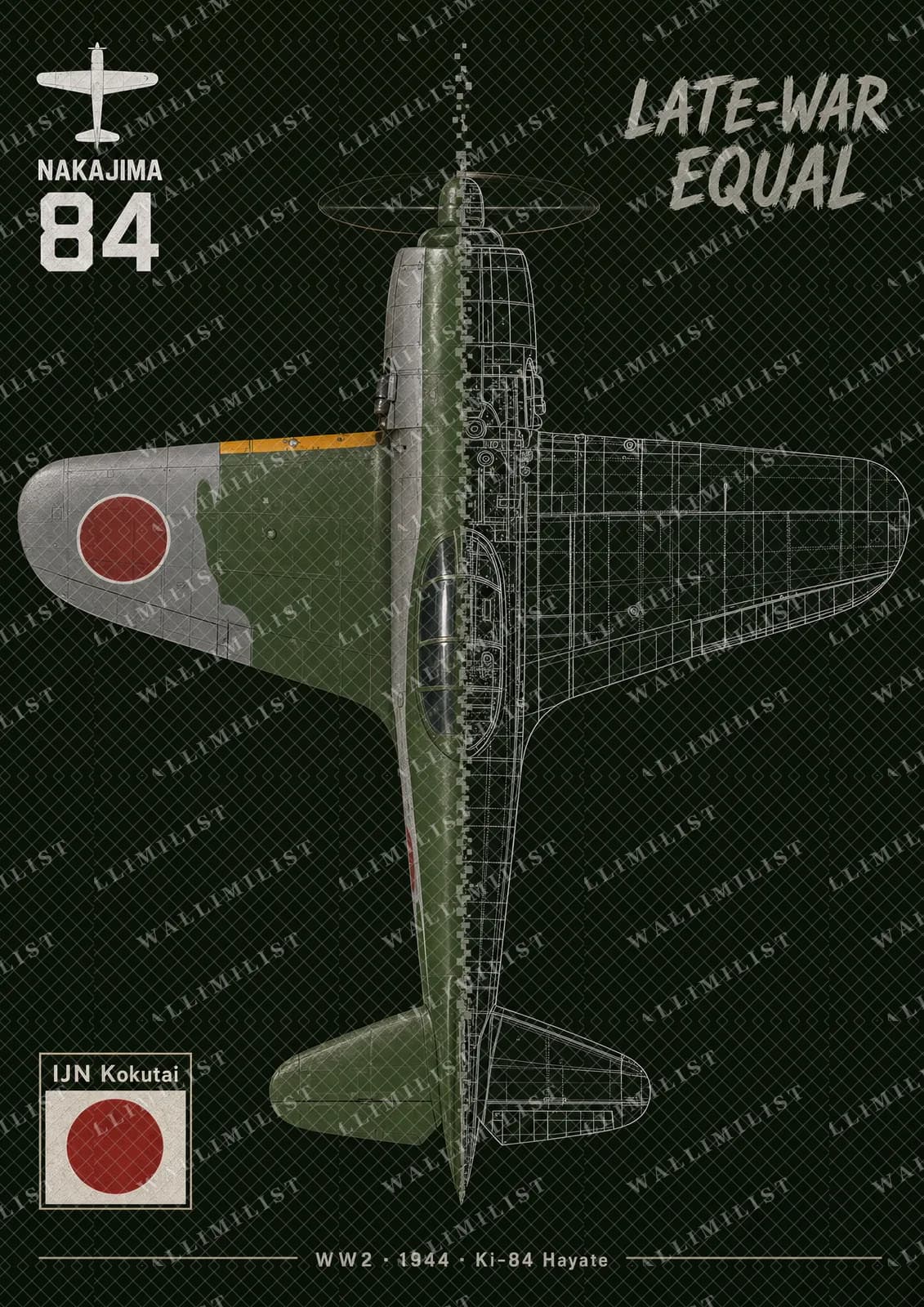 Actual watermarked print of Ki-84 Hayate — Aircraft Cutaway