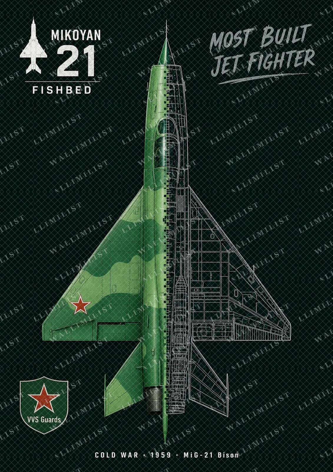 Actual watermarked print of MiG-21 Bison — Aircraft Cutaway