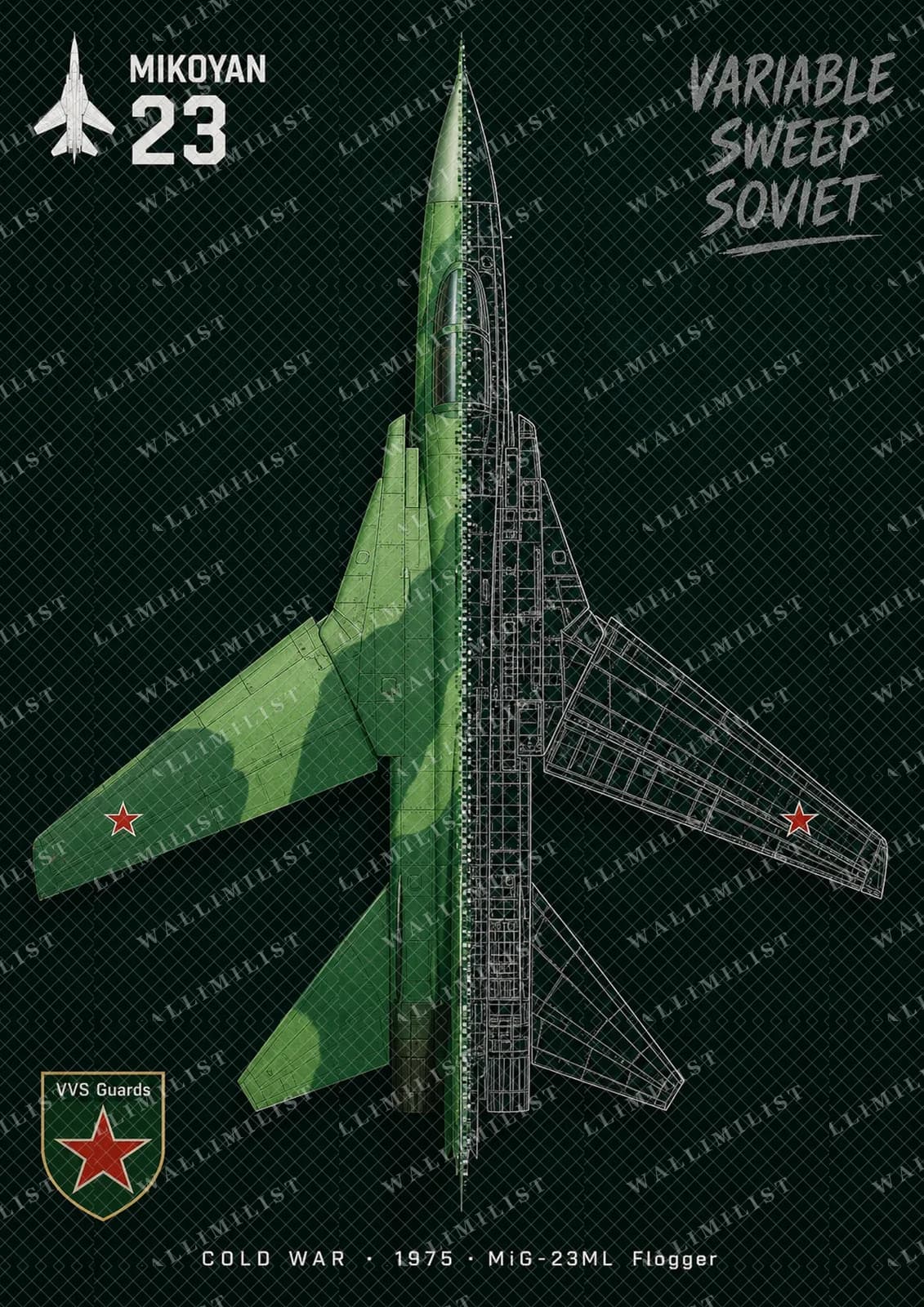 Actual watermarked print of MiG-23ML Flogger — Aircraft Cutaway