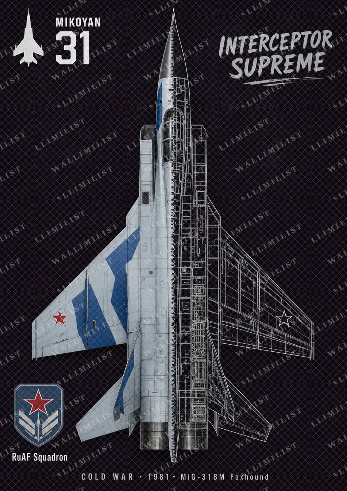 Actual watermarked print of MiG-31BM Foxhound — Aircraft Cutaway