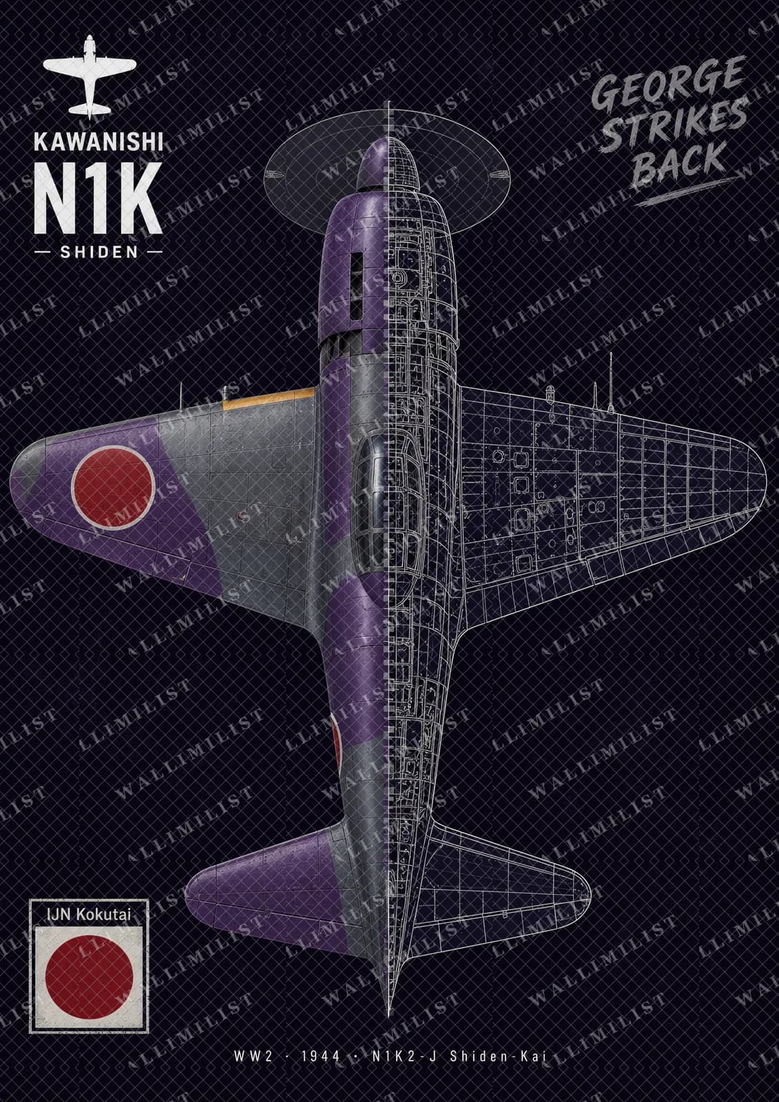 Actual watermarked print of N1K2-J Shiden-Kai — Aircraft Cutaway