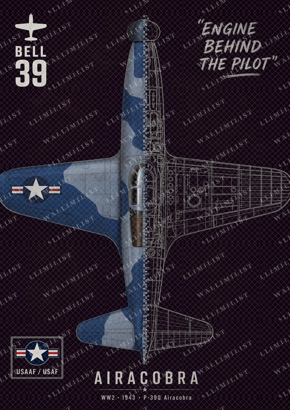 Actual watermarked print of P-39Q Airacobra — Aircraft Cutaway