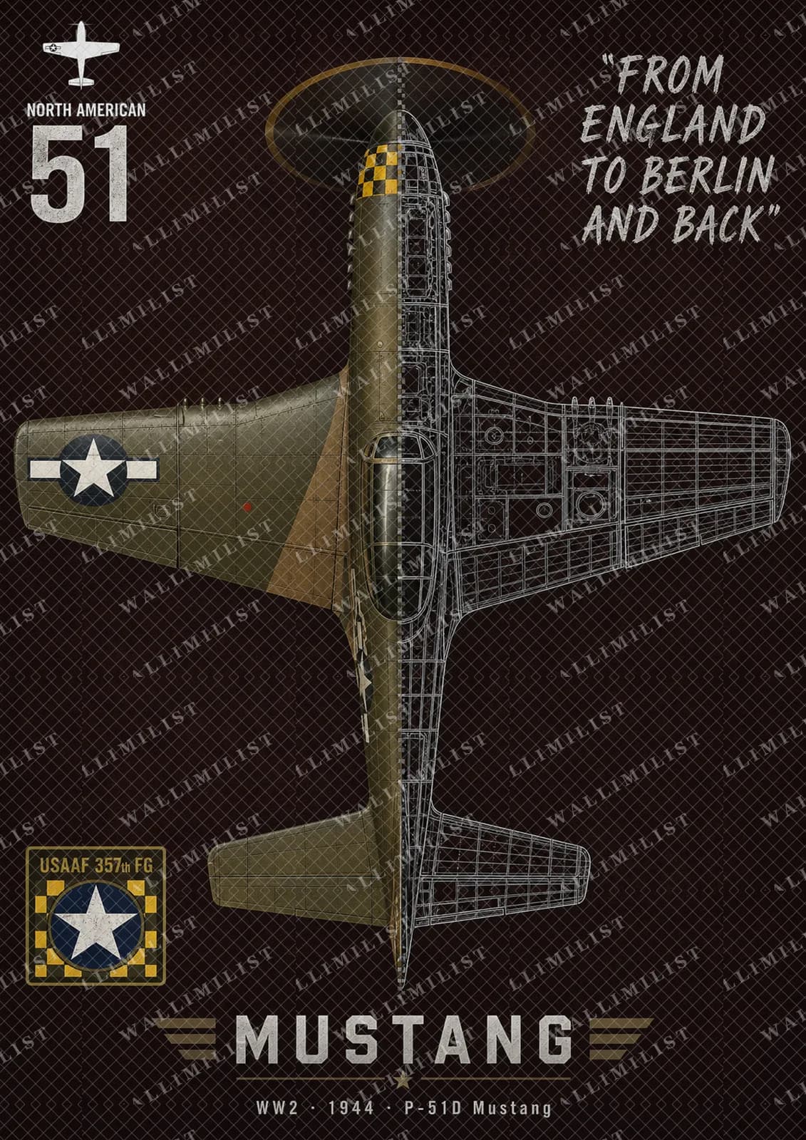 Actual watermarked print of P-51D Mustang — Aircraft Cutaway