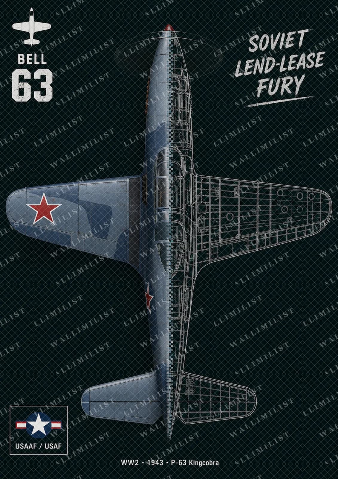 Actual watermarked print of P-63 Kingcobra — Aircraft Cutaway