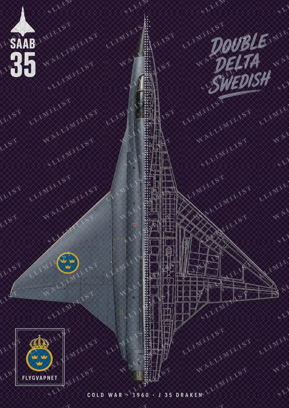 Actual watermarked print of J 35 Draken — Aircraft Cutaway