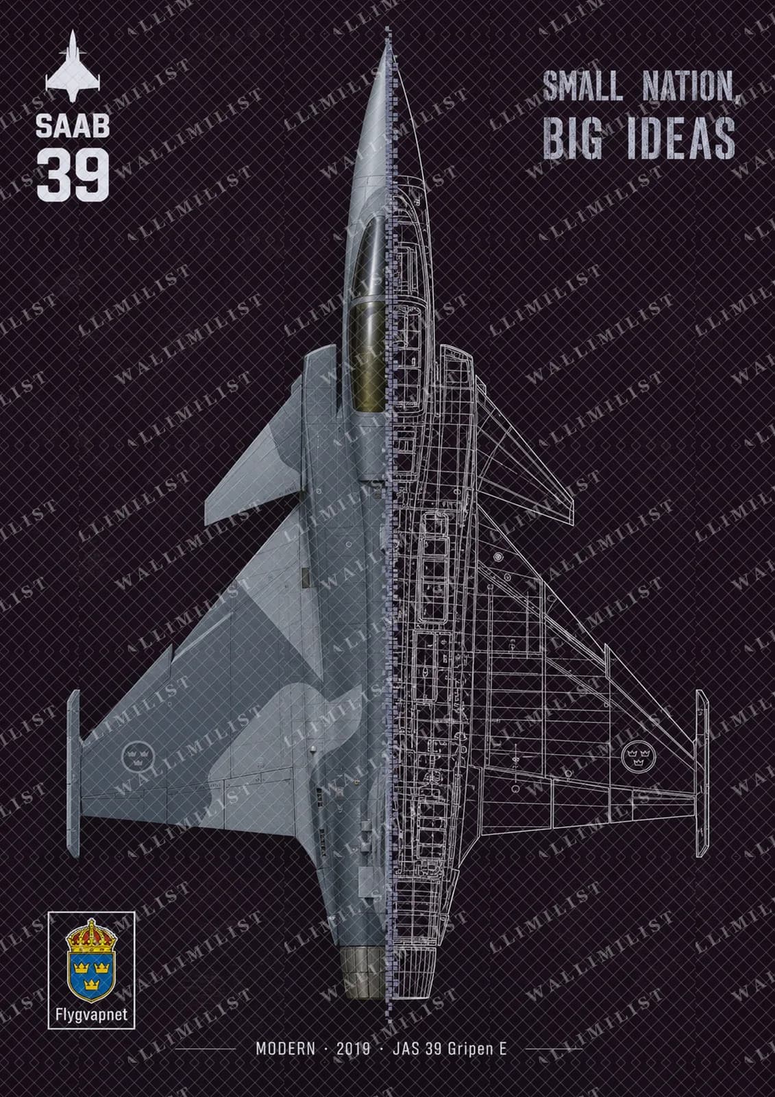 Actual watermarked print of JAS 39 Gripen E — Aircraft Cutaway