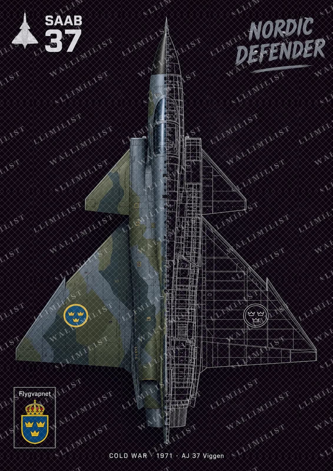 Actual watermarked print of AJ 37 Viggen — Aircraft Cutaway
