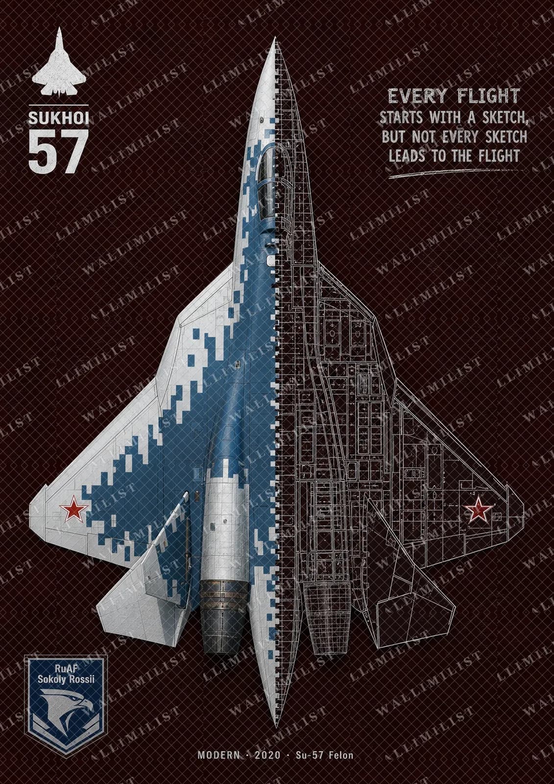 Actual watermarked print of Su-57 Felon — Aircraft Cutaway