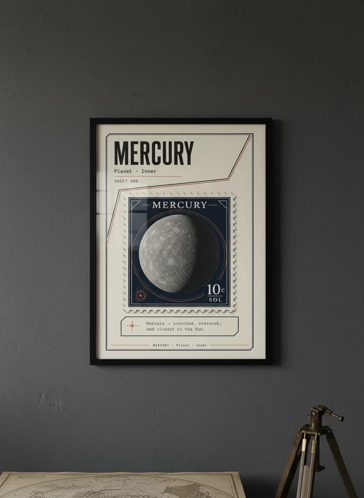 MERCURY — Astronomical Bodies Stamp — framed museum print, Astronomical Bodies