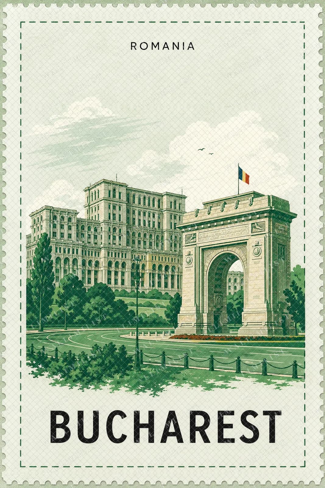 Actual watermarked print of Bucharest