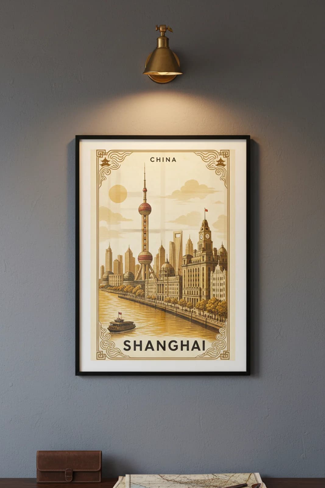 Shanghai — framed museum print, City Stamps