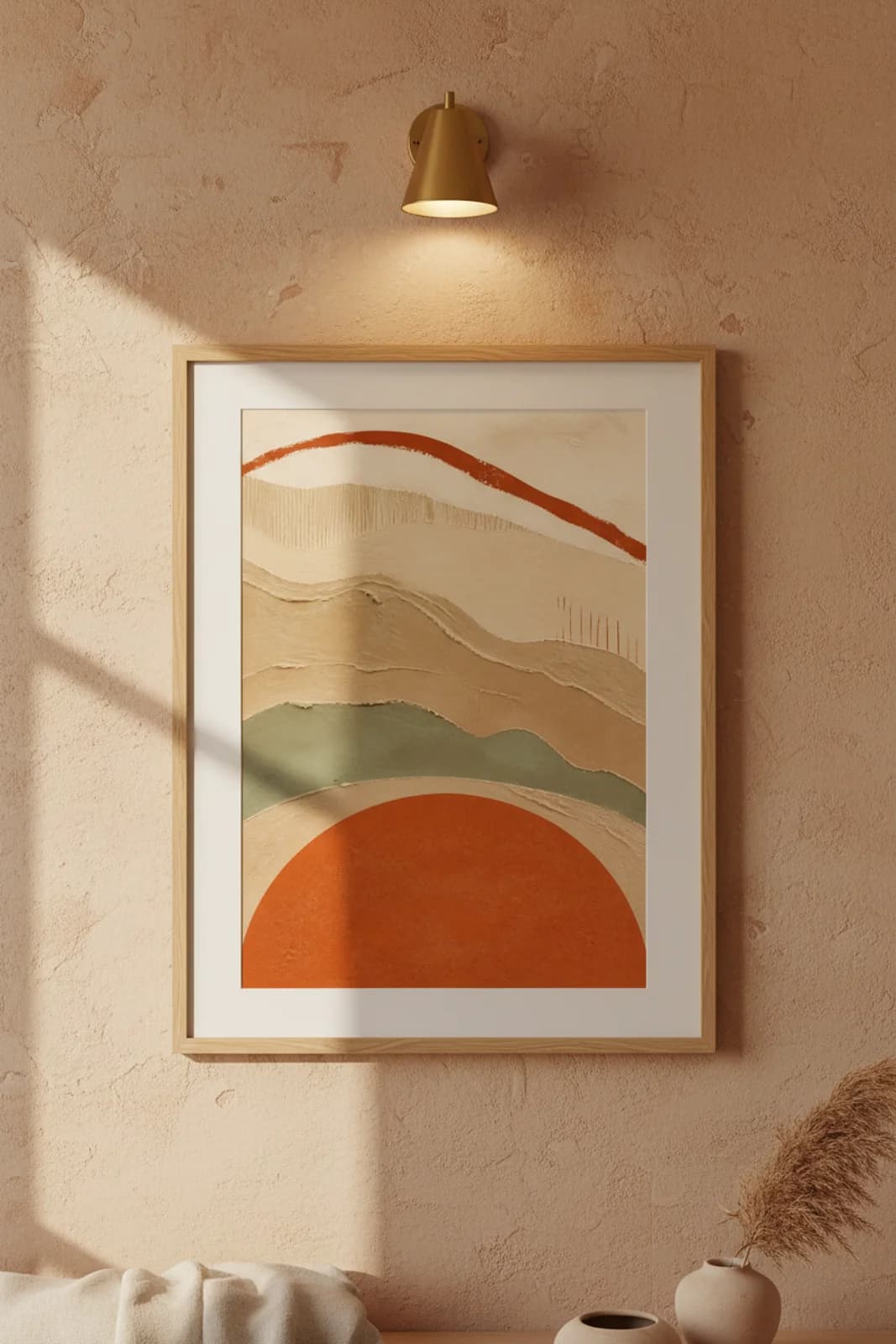 Terracotta Sun Disc — framed museum print, Earthy Minimalism