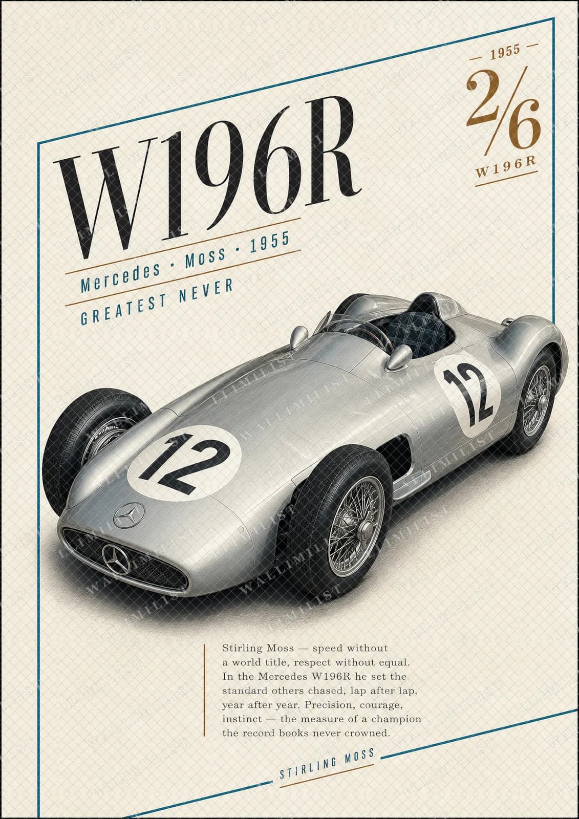 Actual watermarked print of Stirling Moss — Moss Mercedes W196r