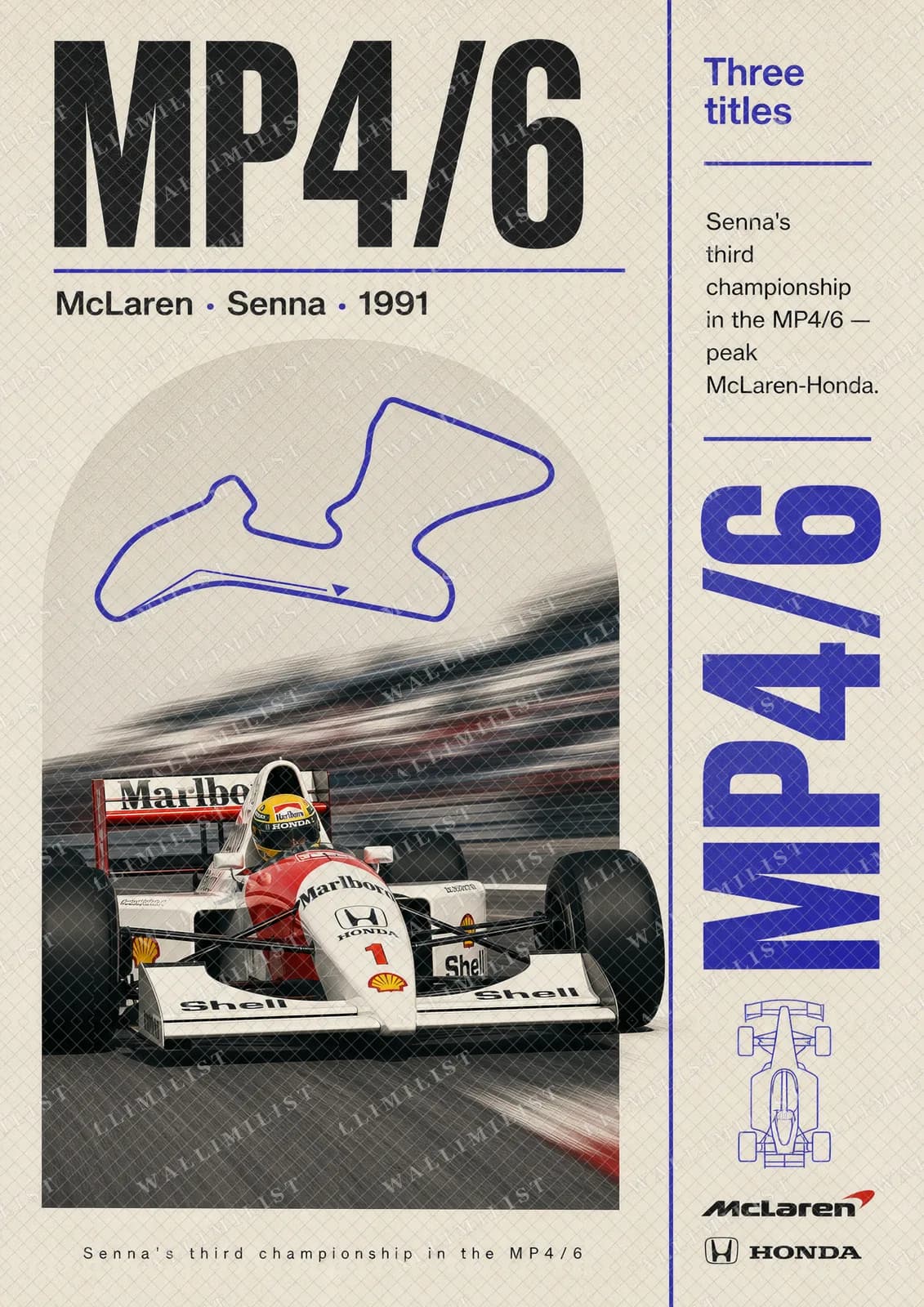 Actual watermarked print of Ayrton Senna — 1991 McLaren-Honda dominance