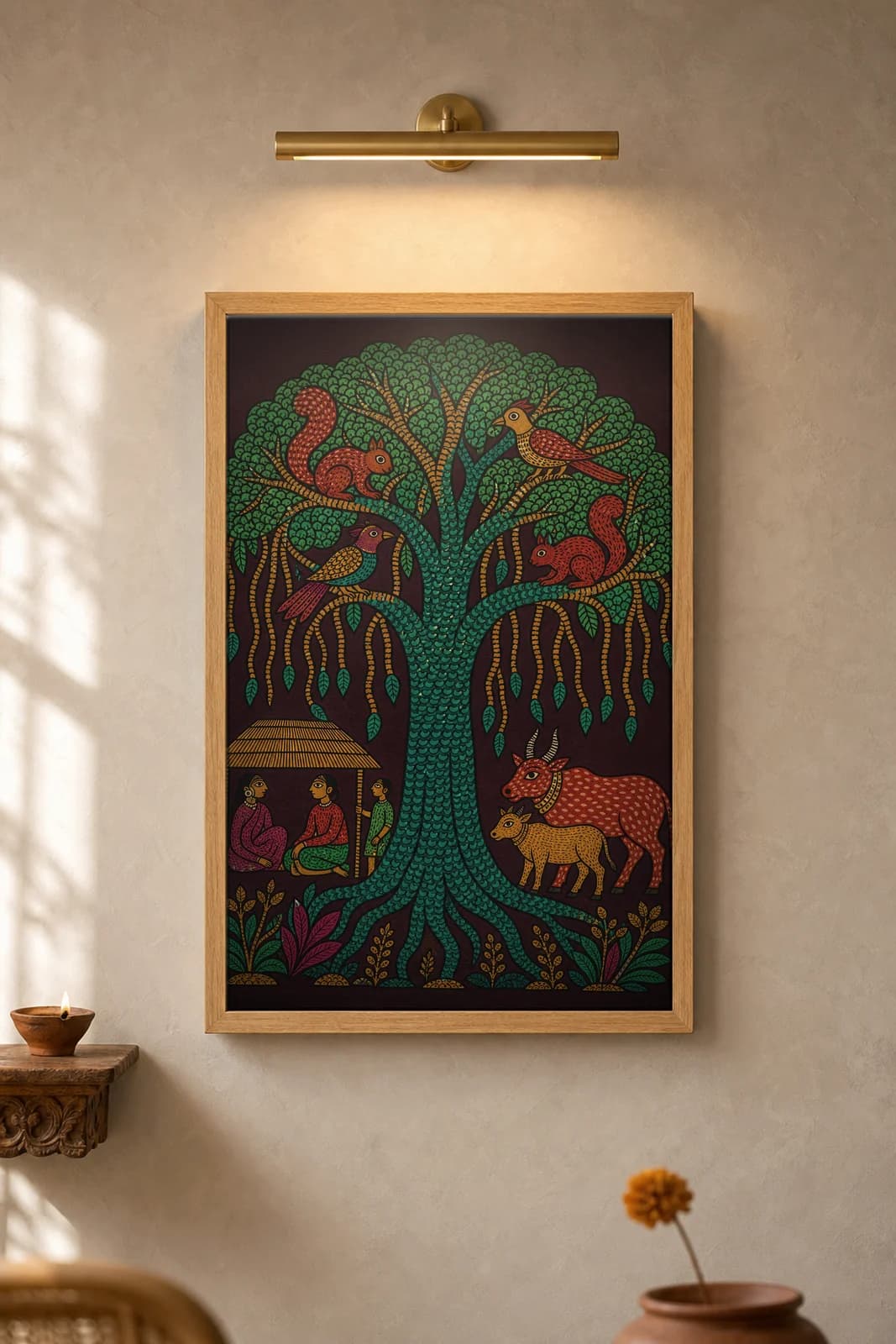 Banyan Spirit Tree — framed museum print, Gond