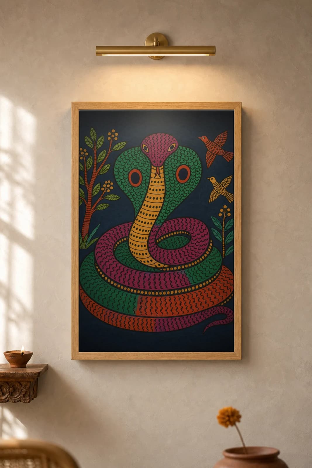 Cobra Coil — framed museum print, Gond