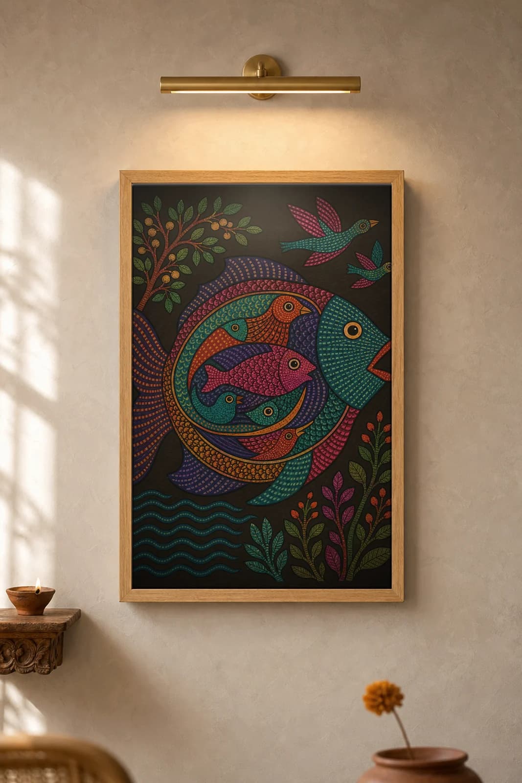 Fish Within Fish — framed museum print, Gond