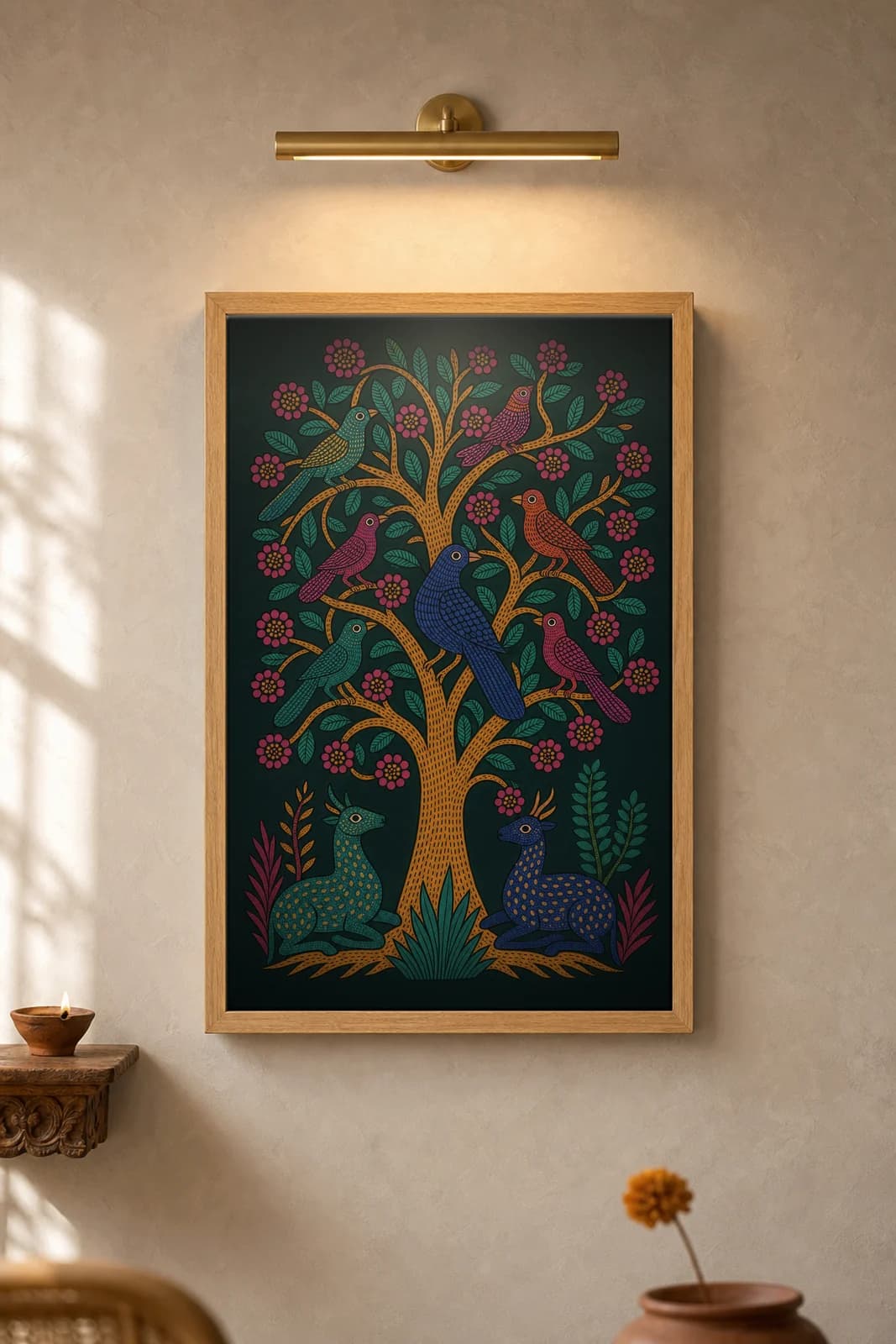 Flowering Tree of Birds — framed museum print, Gond