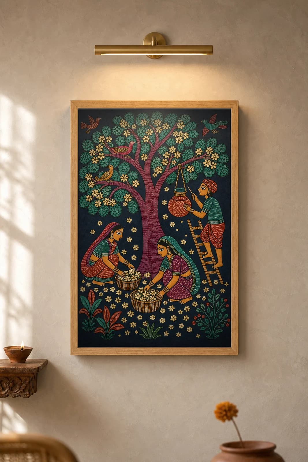 Mahua Gathering — framed museum print, Gond