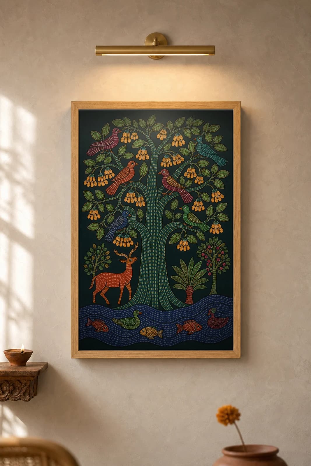 Mahua Tree of Life — framed museum print, Gond