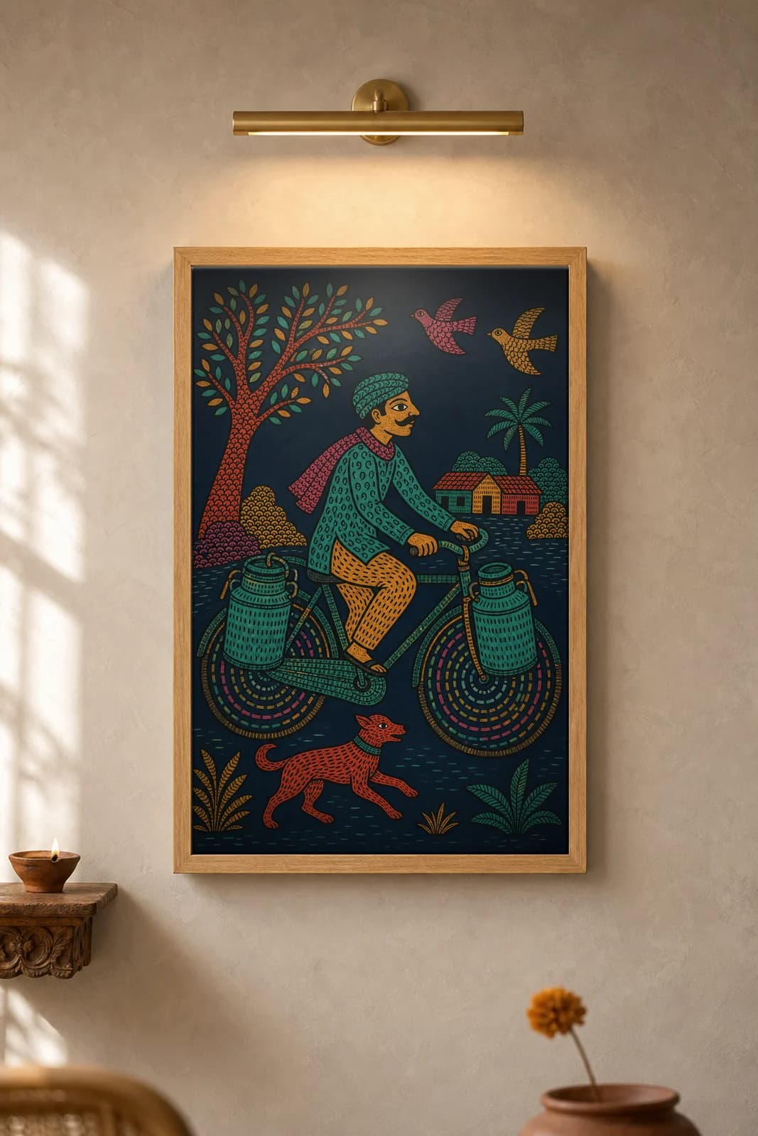 Milkman's Cycle — framed museum print, Gond