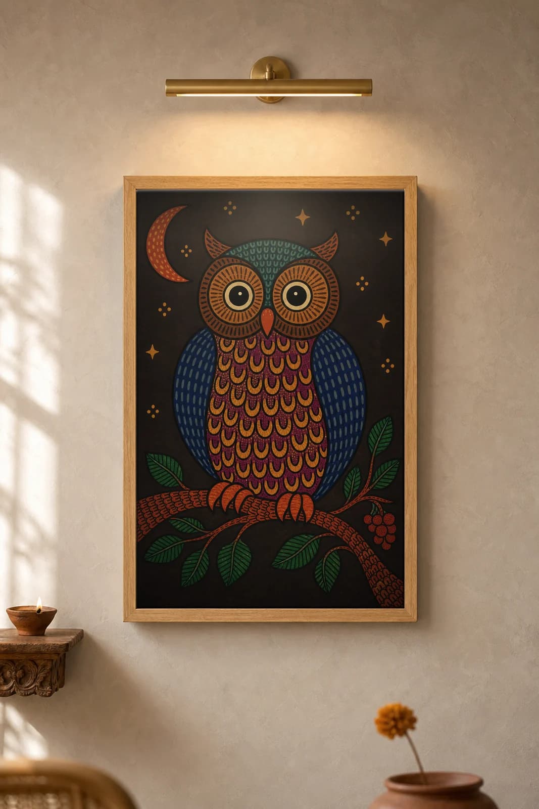 Night Owl — framed museum print, Gond