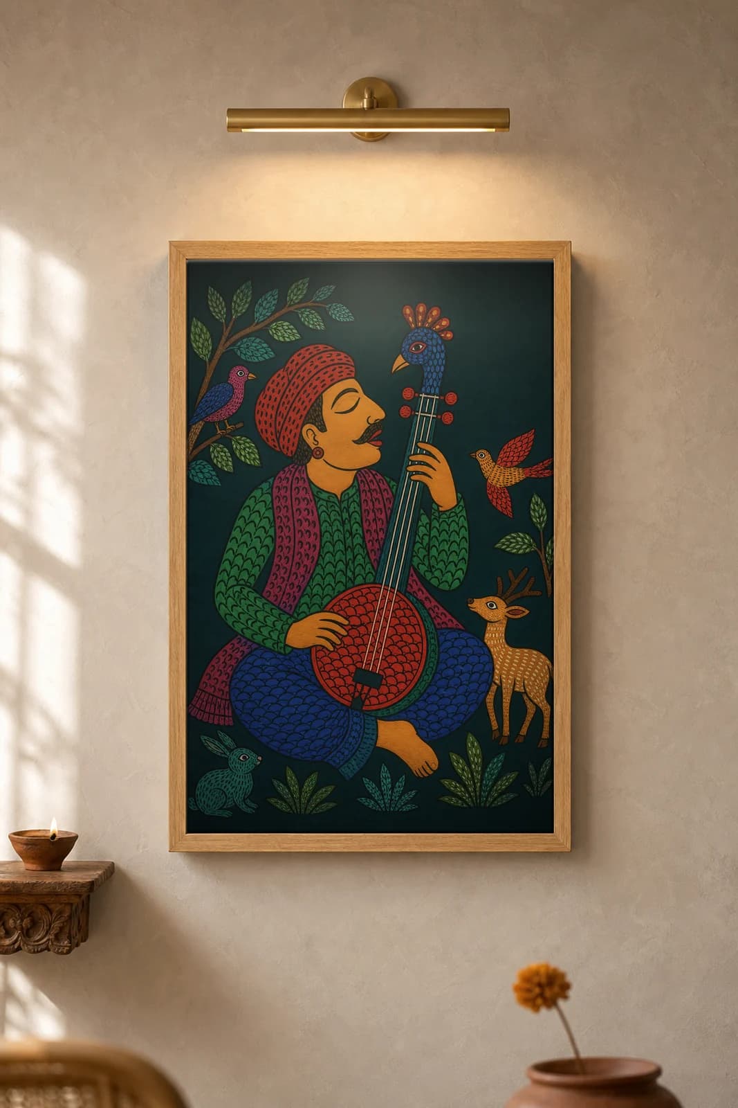 Bana Fiddle Singer — framed museum print, Gond