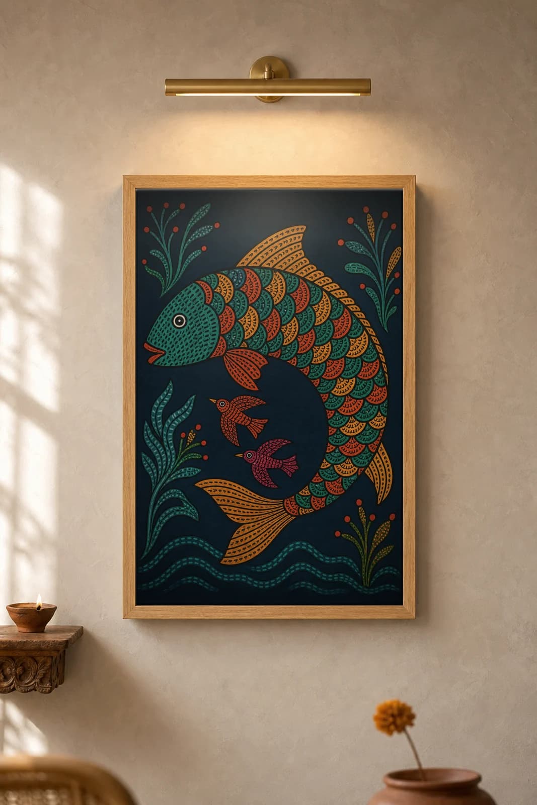 Great Fish — framed museum print, Gond