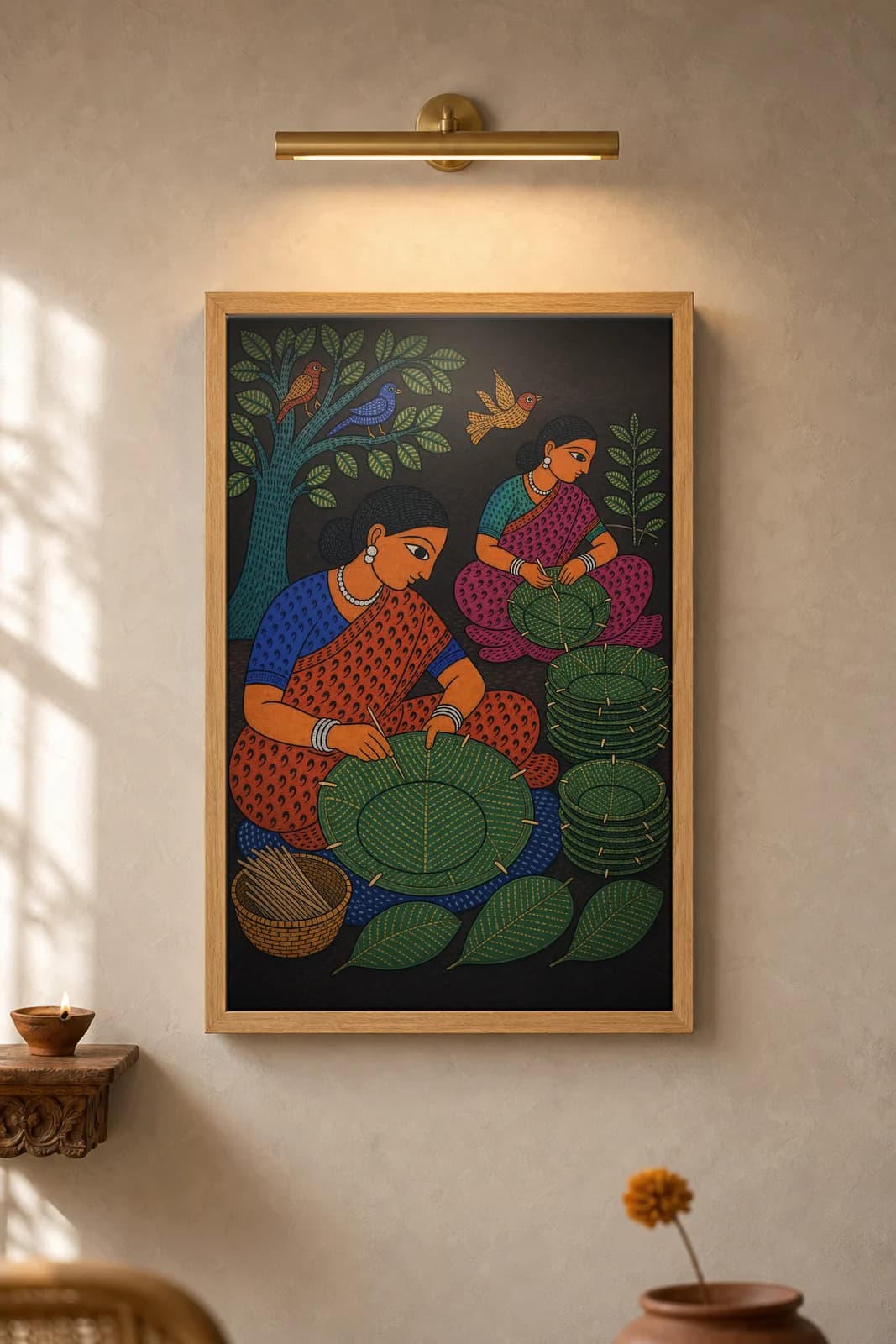 Sal-Leaf Plates — framed museum print, Gond