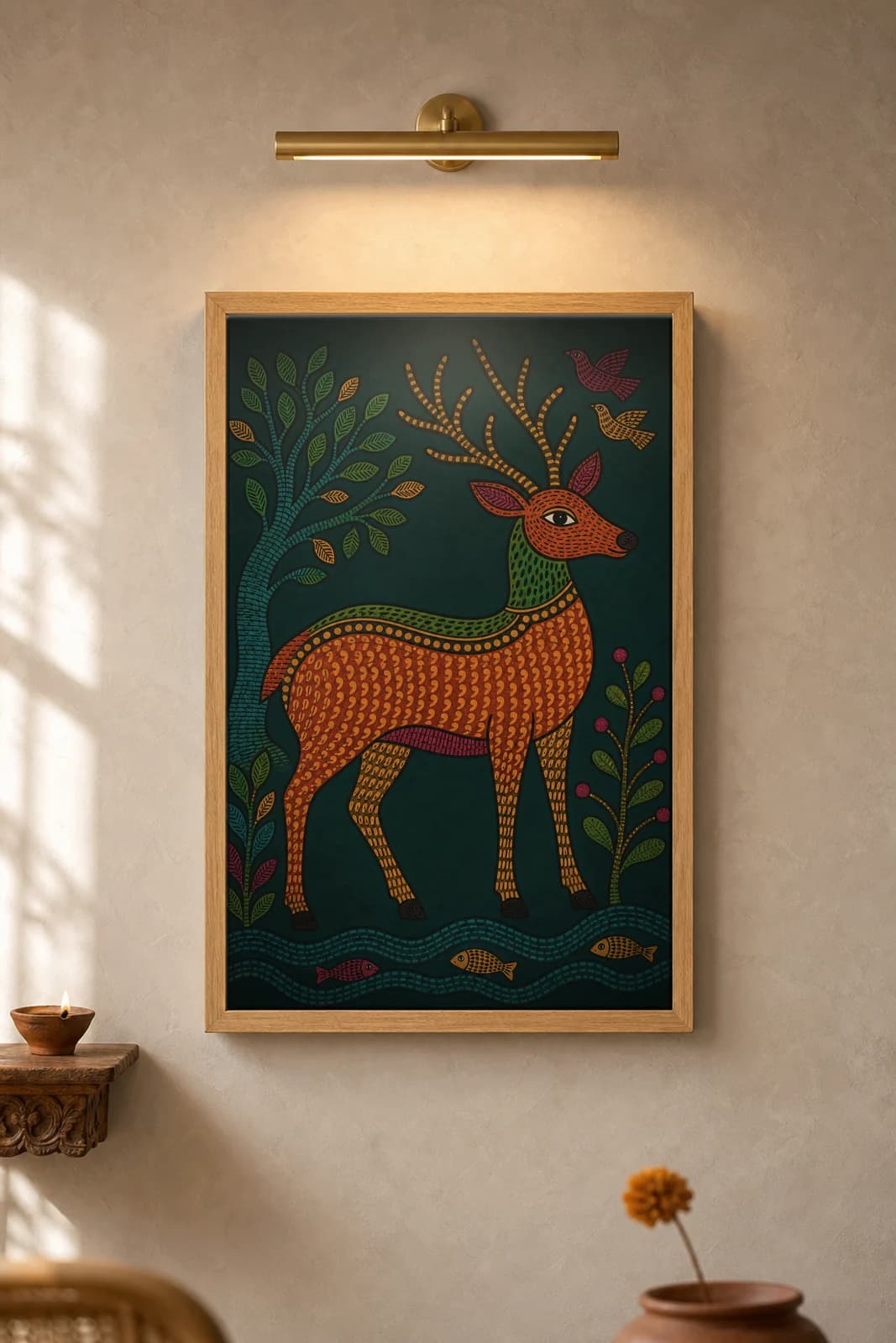 Standing Deer — framed museum print, Gond