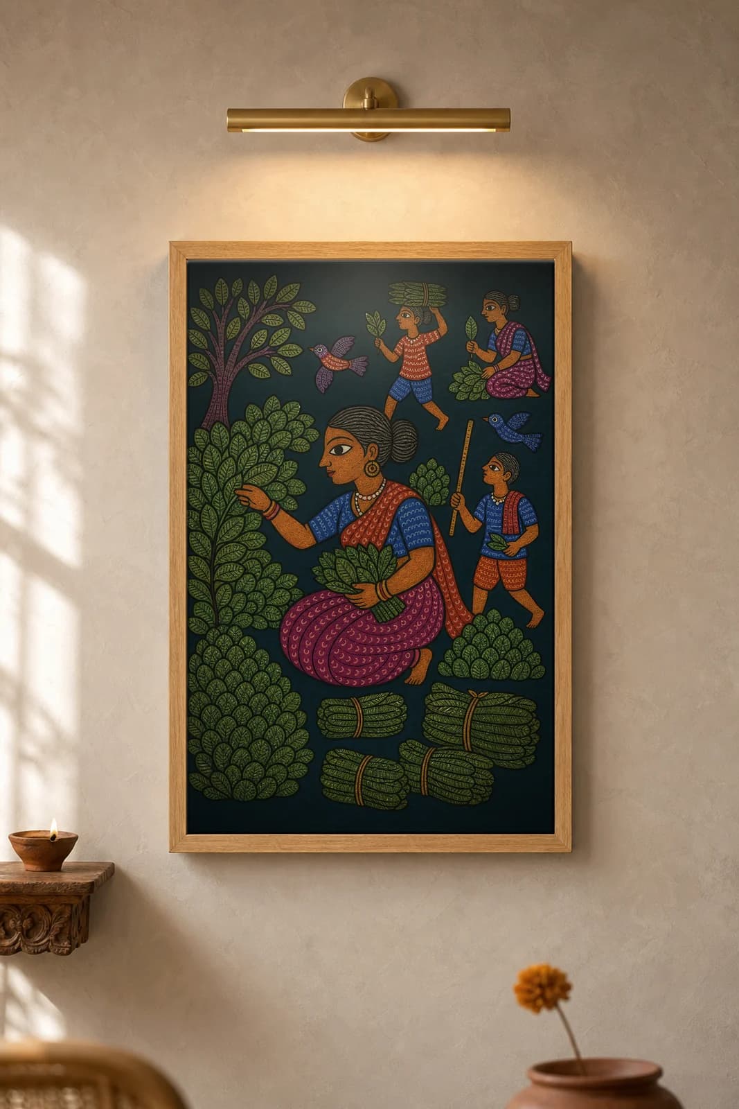 Tendu Leaf Pickers — framed museum print, Gond
