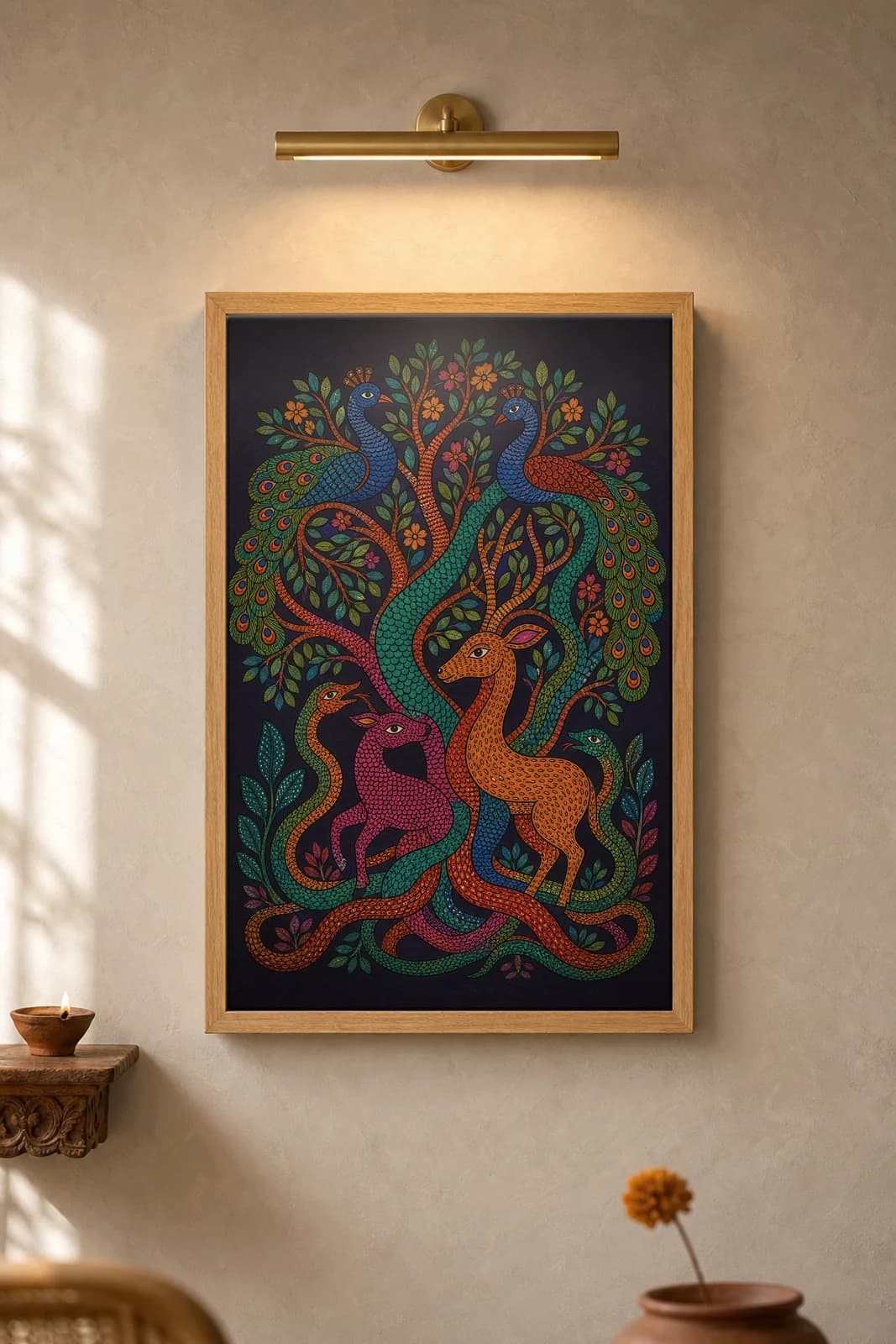 Tree of Creatures — framed museum print, Gond