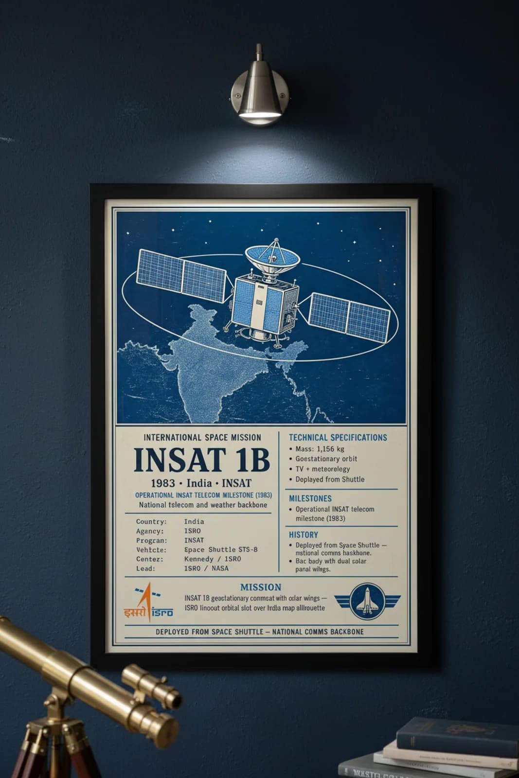 INSAT 1B international space print in black A2 frame on insat-1b-accent deep-navy wall — International Space mockup