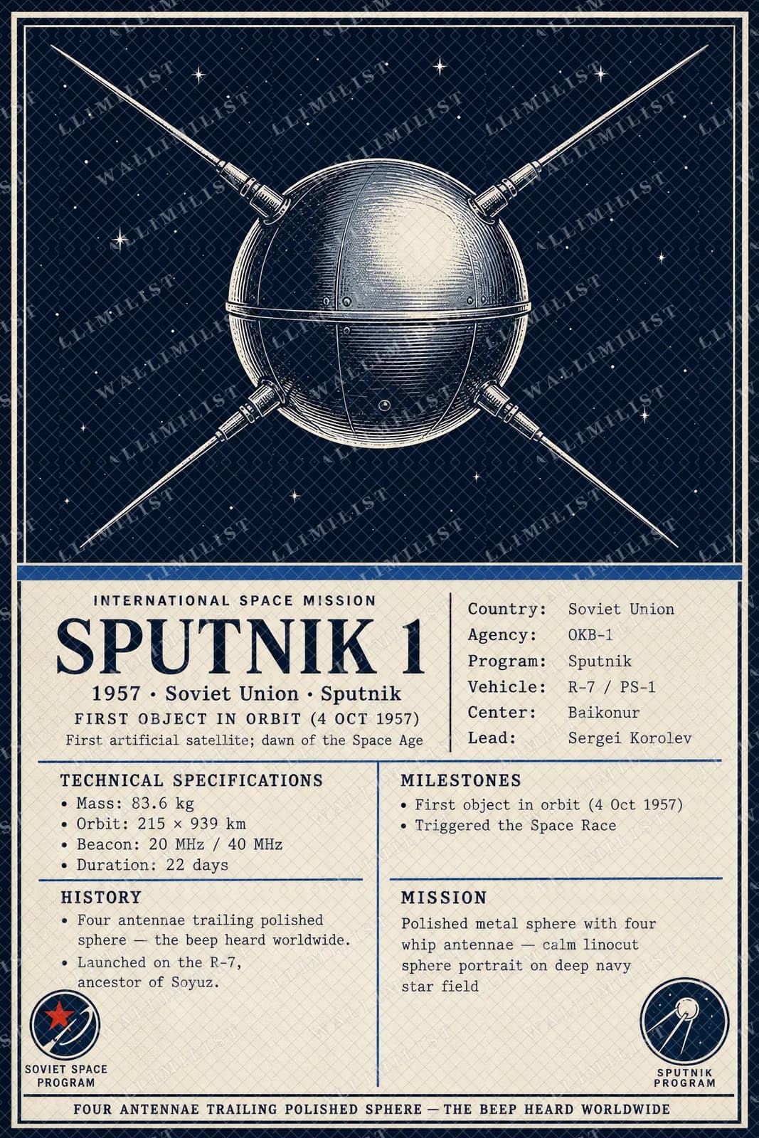 Actual watermarked print of Sputnik 1 — International Space
