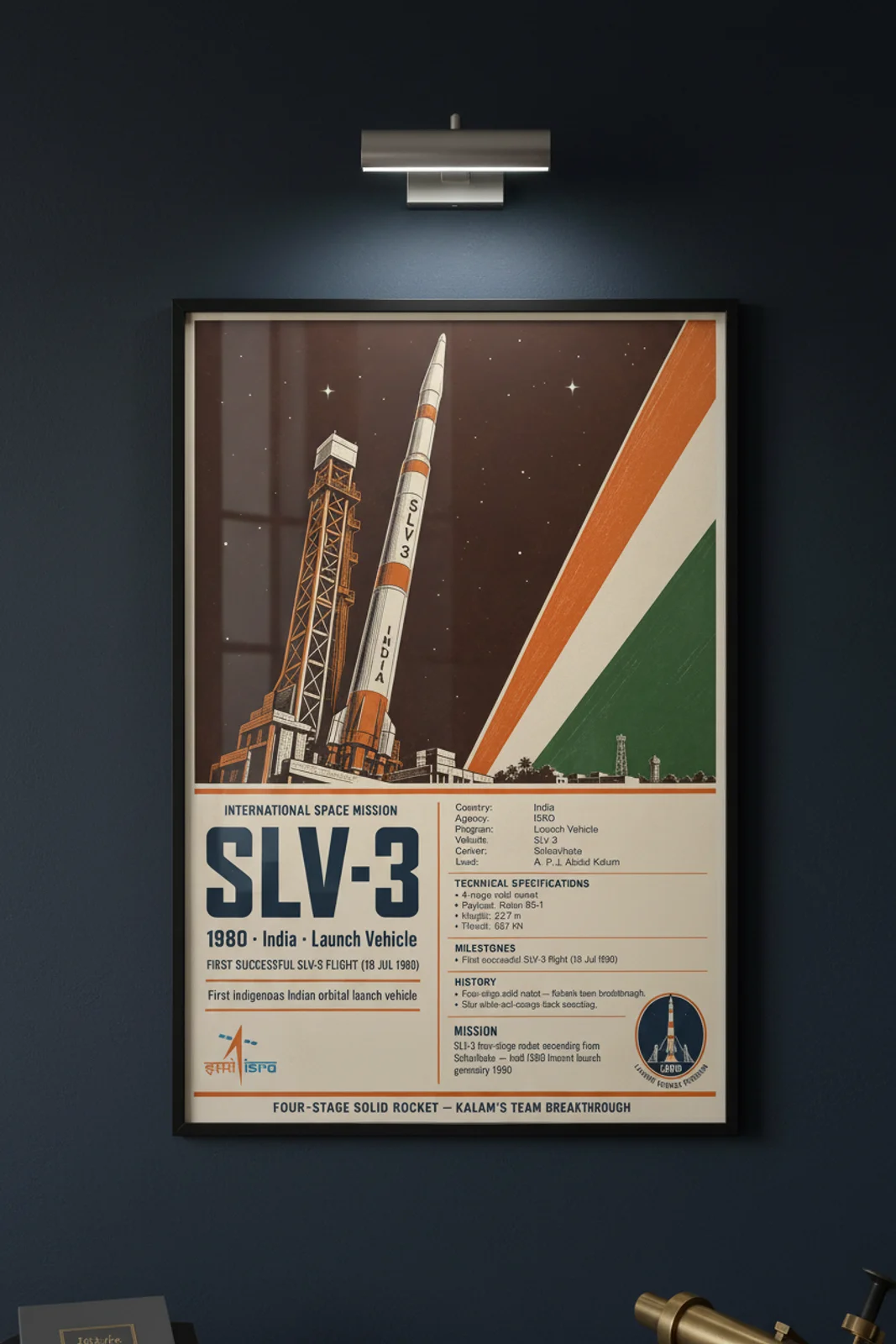 SLV-3 international space print in black A2 frame on slv-3-maiden-accent deep-navy wall — International Space mockup
