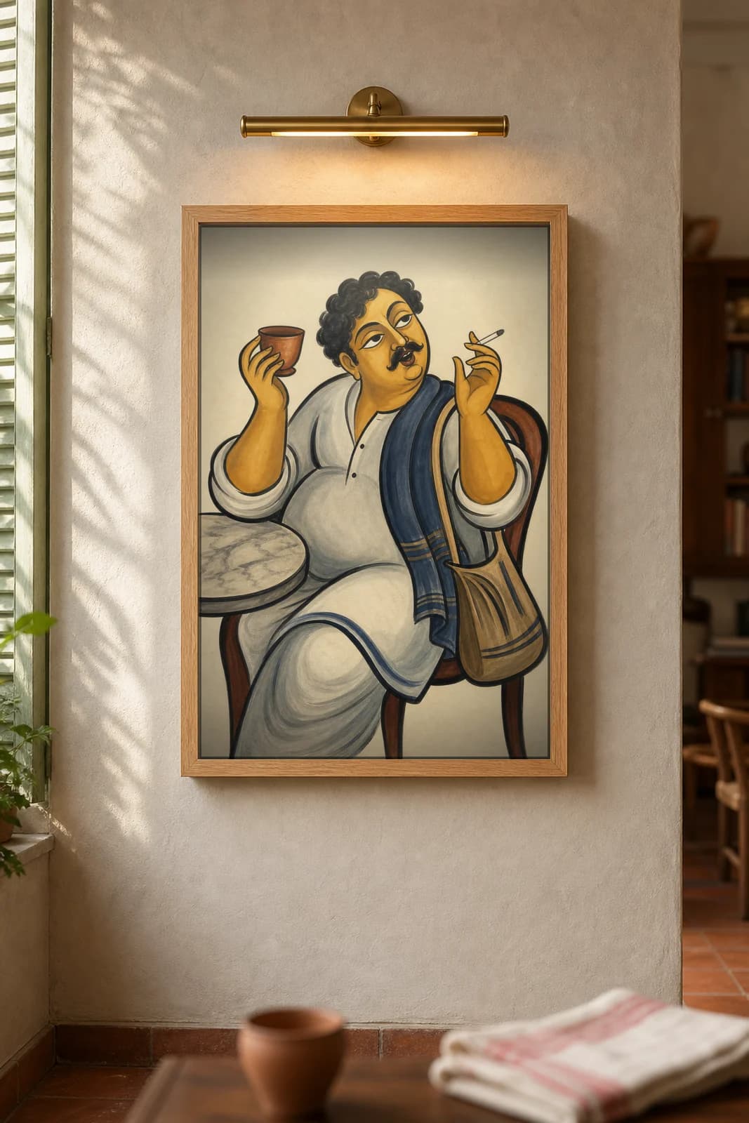 The Adda Buddhijibi — framed museum print, Kalighat