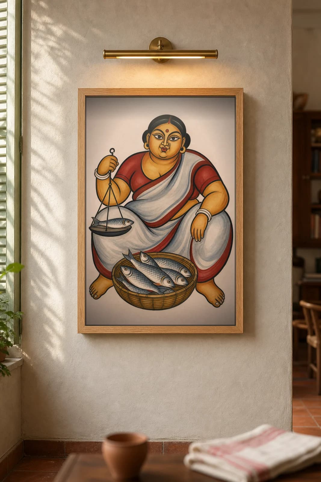 The Fish-Seller — framed museum print, Kalighat