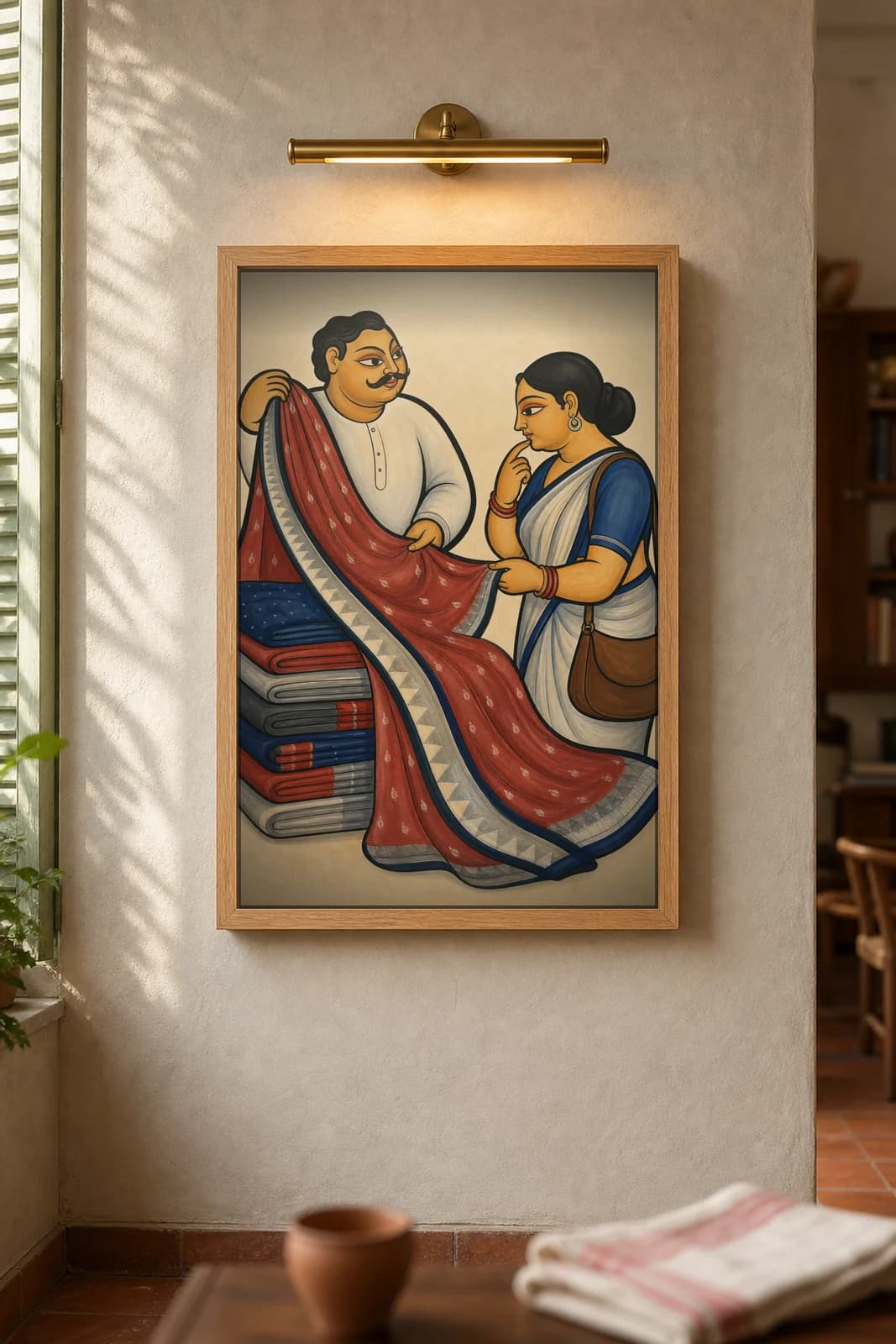 The Saree-Shop — framed museum print, Kalighat